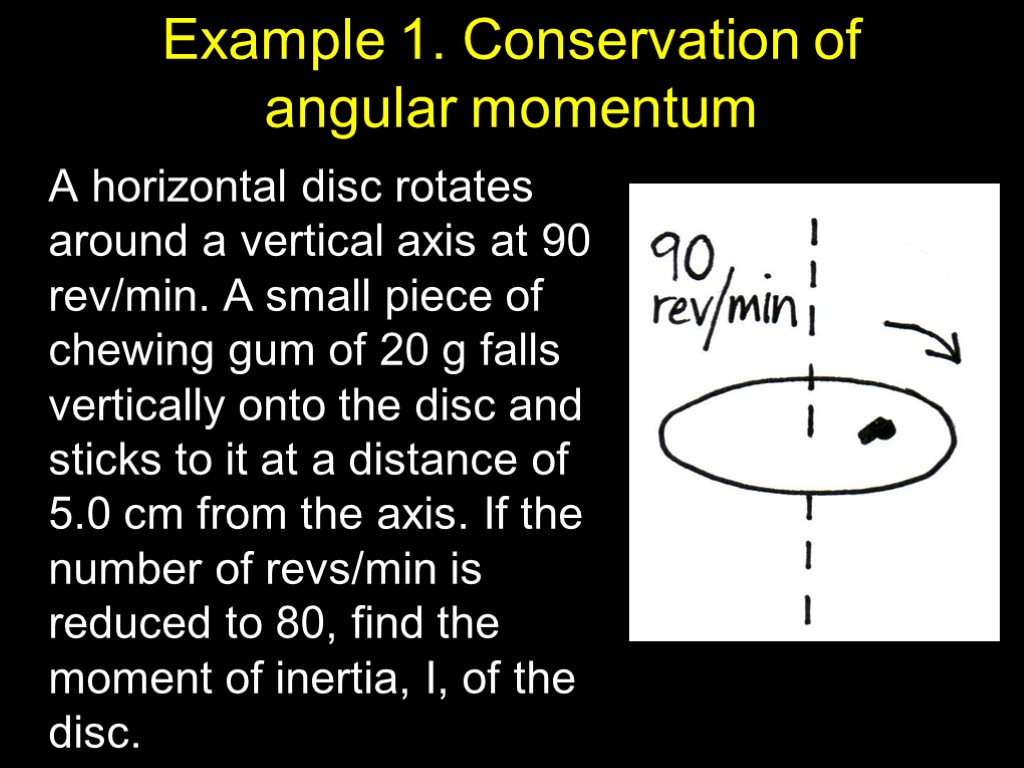 Example 1. Conservation of angular momentum A horizontal disc rotates around a vertical axis